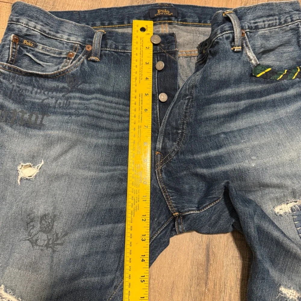 Polo Ralph‎ Lauren Men's Distressed Patchwork Jeans Button Fly Blue Size 36x32